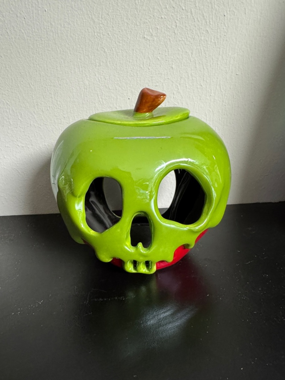 Disney Green and Red Poison Apple Skull Ceramic Candy Holder